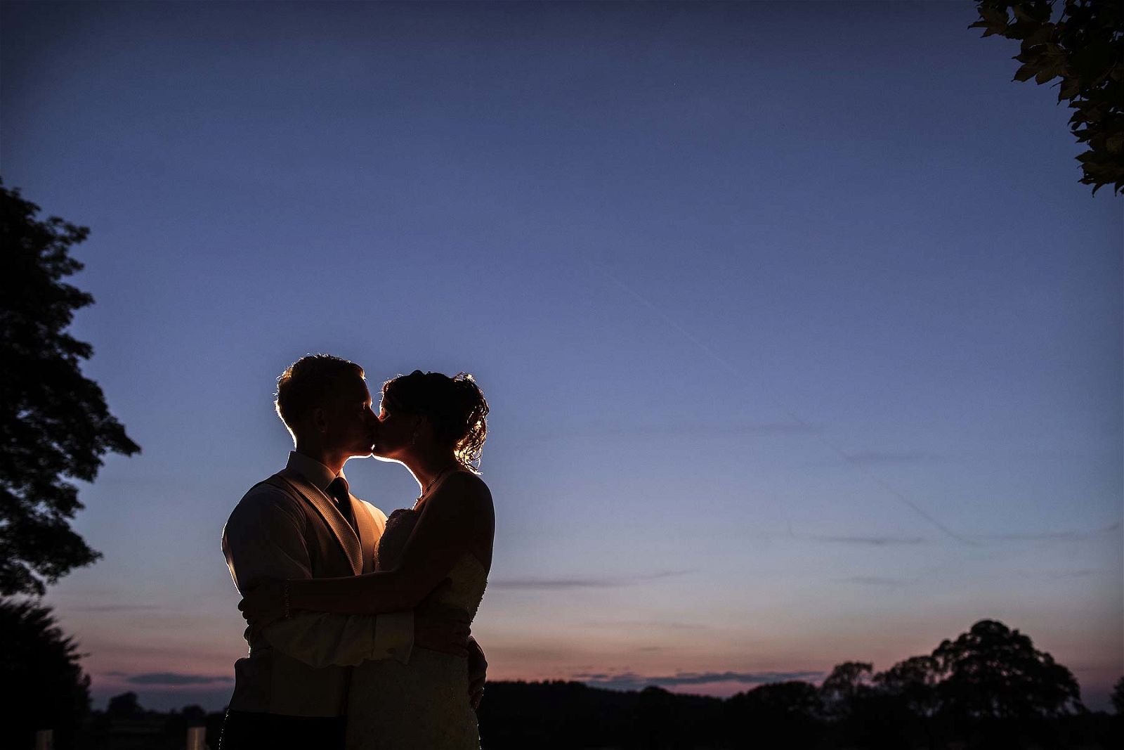 Stunning evening portrait at Somerford Hall in Brewood by Somerford Hall Wedding Photographers Stuart James