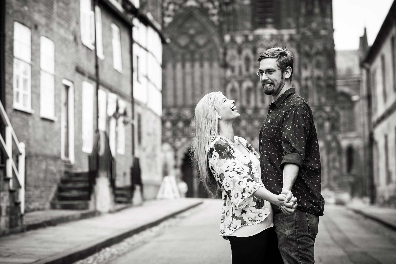 Heading to Lichfield City Centre for their portrait session seemed the perfect choice for this couple ahead of their wedding with Lichfield Wedding Photographer Stuart James