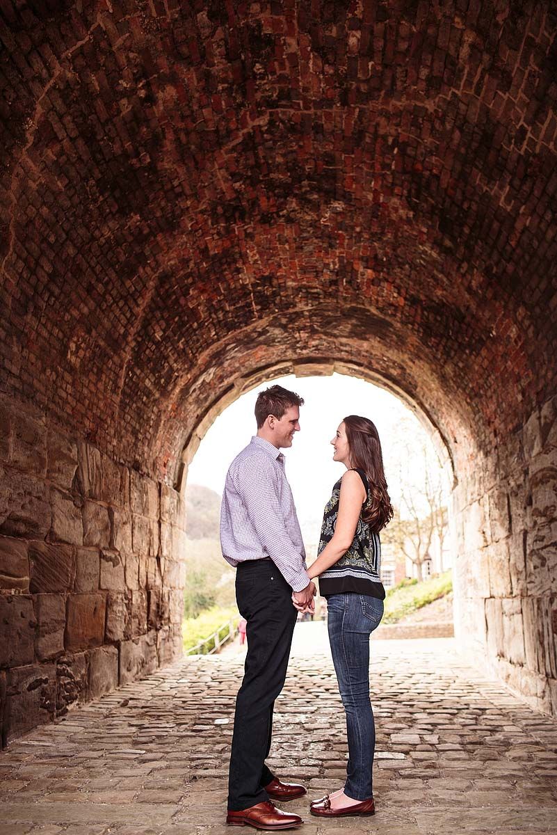 Unobtrusive and intimate portrait session ahead of their wedding around the town of Ironbridge in Telford by Telford and Wrekin Wedding Photographer Stuart James