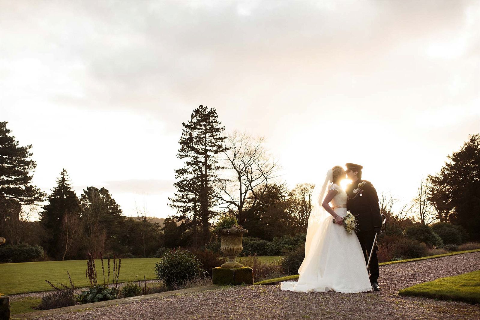 Stunning portraits at golden hour at Sandon Hall in Stafford by Stafford Documentary Wedding Photographer Stuart James
