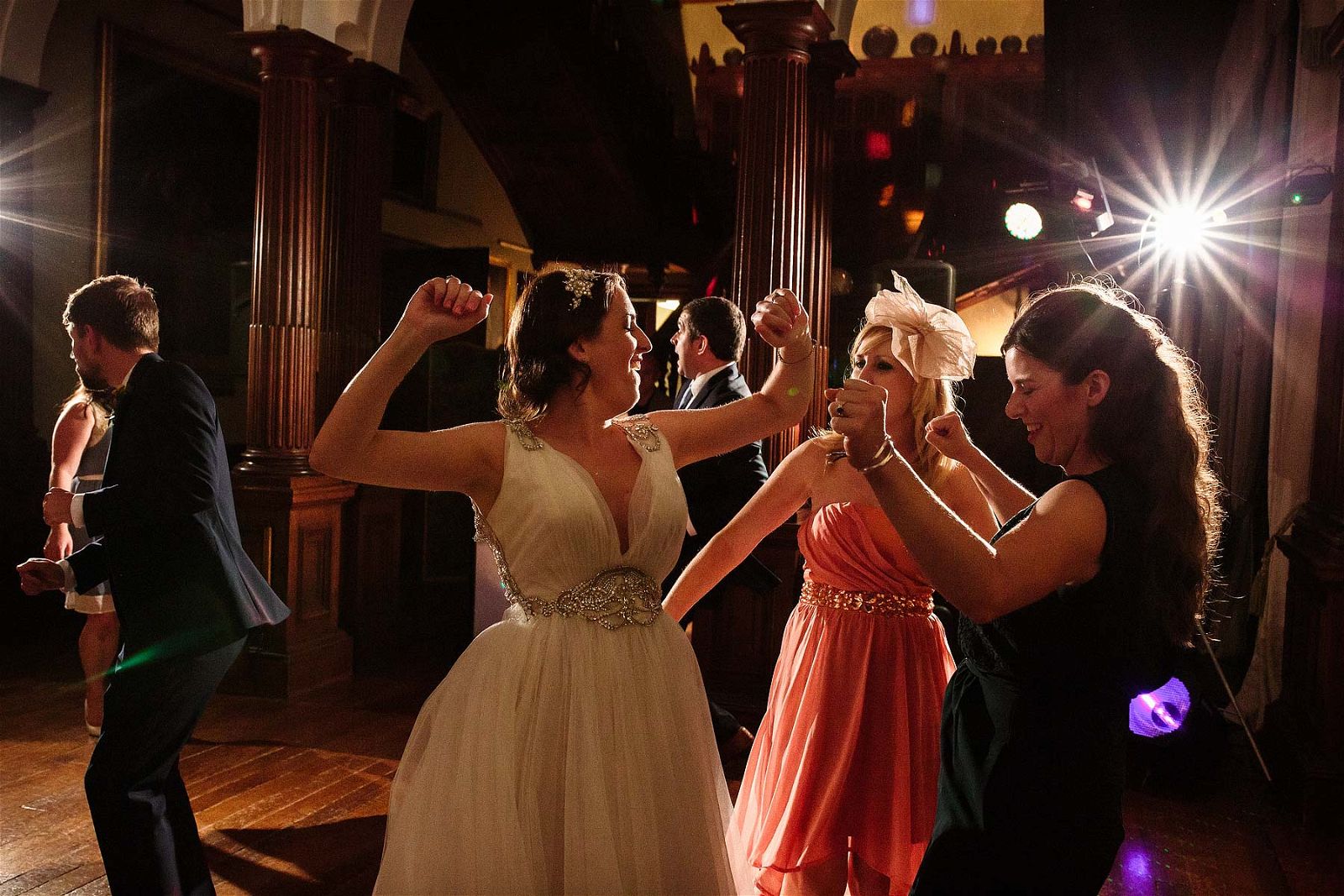 Fabulous reportage photographs show the excitement of the wedding party dancing at Sandon Hall in Stafford by Stafford Documentary Wedding Photographer Stuart James
