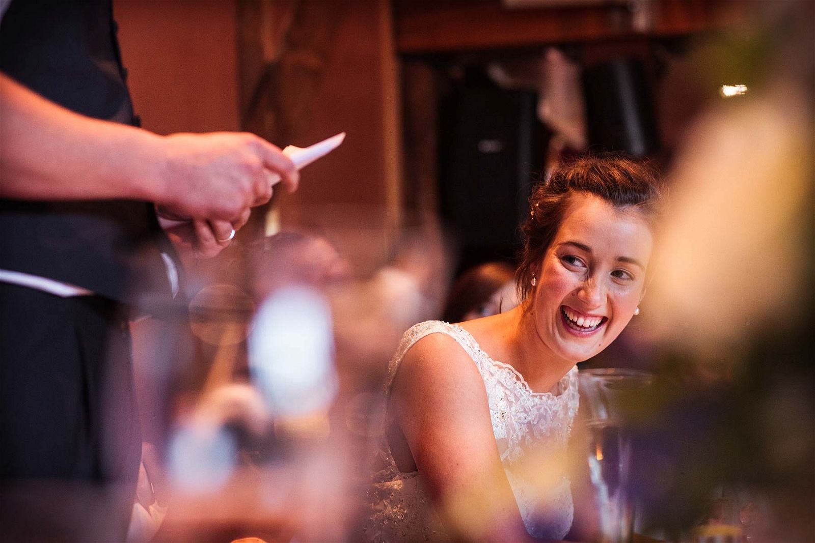 Unobtrusive candid photographs of the wedding breakfast capture brilliant moments on the faces of the guest at Hundred House Hotel in Norton by Shropshire Reportage Wedding Photographer Stuart James