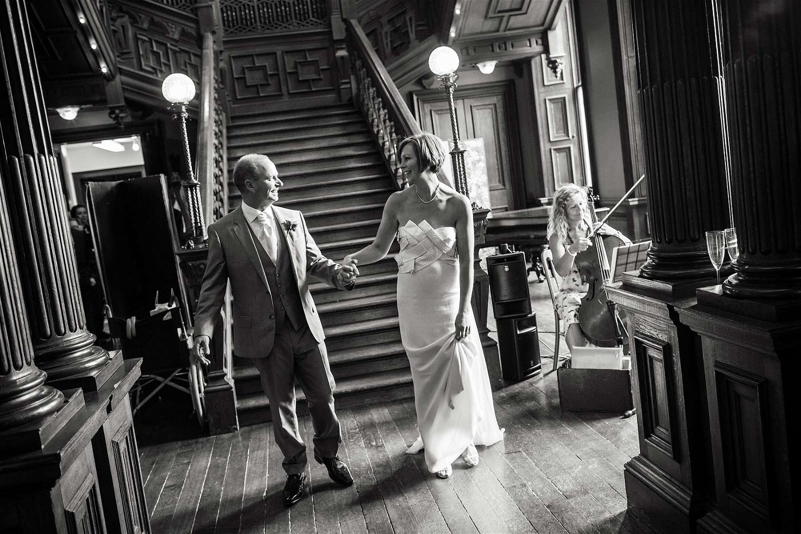 Entrance to wedding breakfast at Sandon Hall in Staffordshire by Professional Wedding Photographer Stuart James