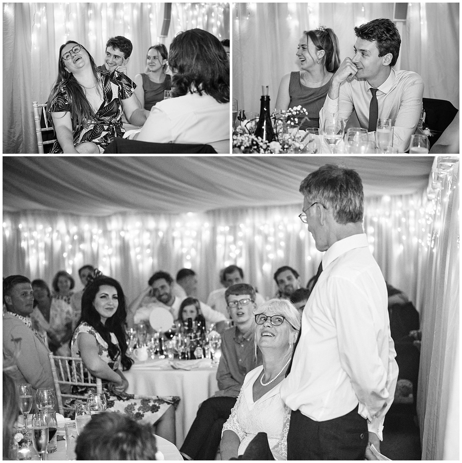 Capturing the Grooms speech and guest reactions at Goldstone Hall in Shropshire by Documentary Wedding Photographer Stuart James