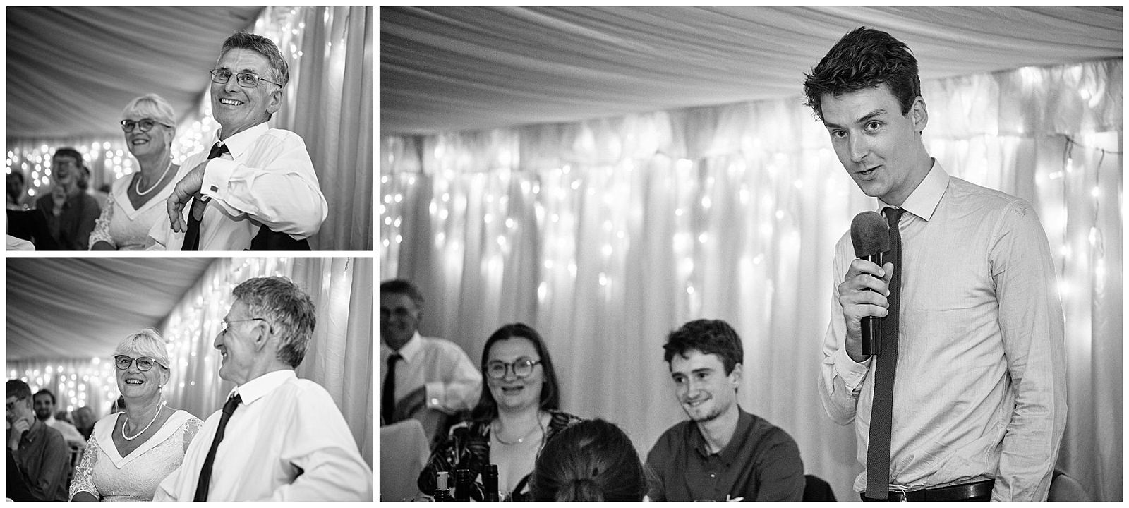 Time for the grooms son to take centre stage as best man to a rousing reception at Goldstone Hall in Shropshire by Documentary Wedding Photographer Stuart James
