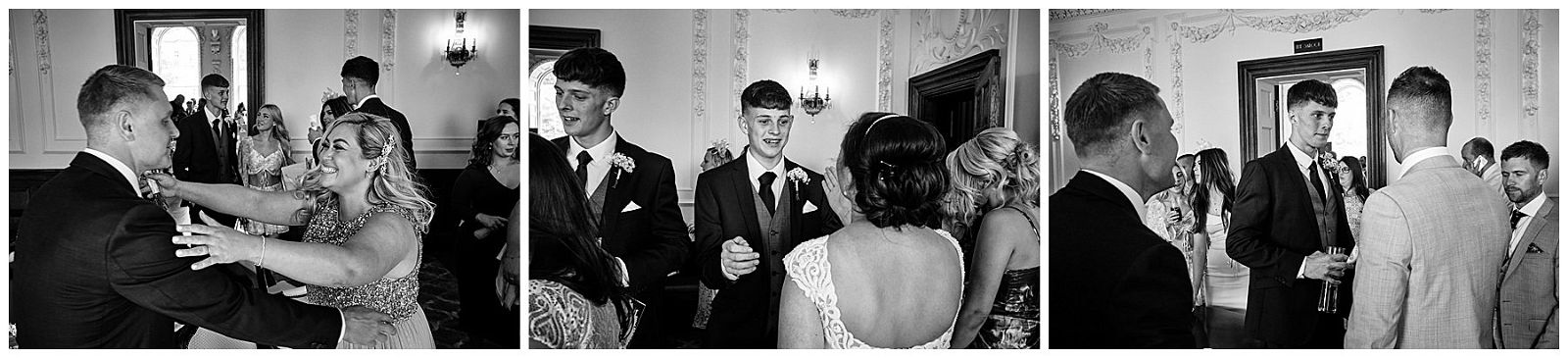 Creative candid photographs of the guests greeting the newlyweds and offering their congratulations at Hawkstone Hall in Shrewsbury by Documentary Wedding Photographer Stuart James