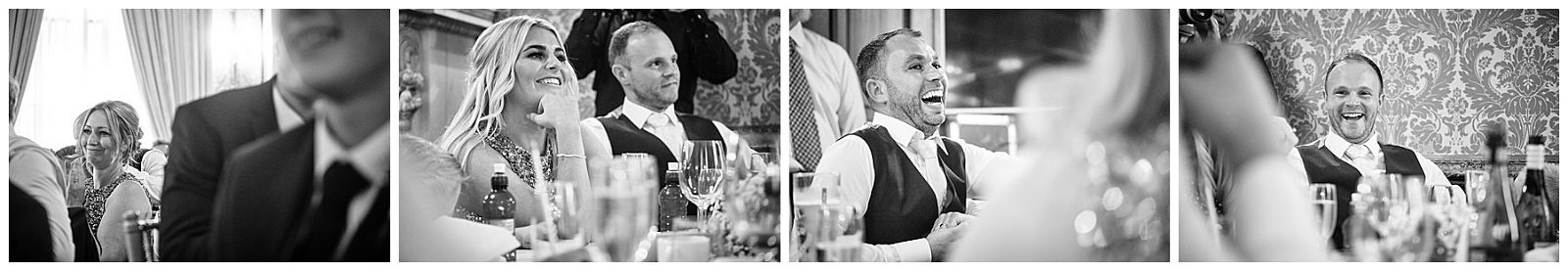 The reactions make the story as our groom takes centre stage during the speeches at Hawkstone Hall in Shrewsbury by Documentary Wedding Photographer Stuart James
